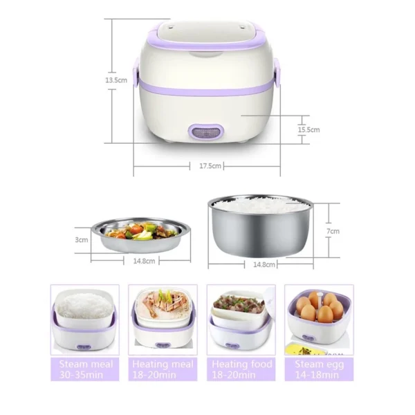 445e2cc2074542f53f97b96ffe80c20d.webp Electric Lunch Box Portable Mini Rice Cooker Food Steamer Heating Meal Lunchbox W17.5cm H13.5cm