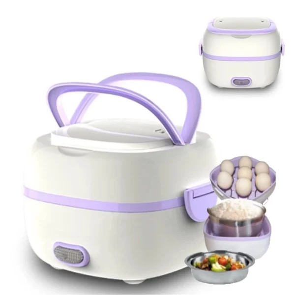 917332c70c6d19fb96d4918b50333956.webp Electric Lunch Box Portable Mini Rice Cooker Food Steamer Heating Meal Lunchbox W17.5cm H13.5cm