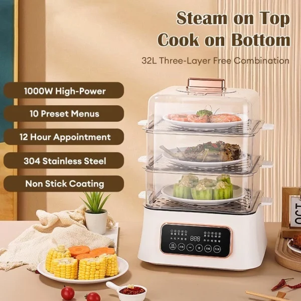 my-11134207-7ras9-m658rvd9psw5e6.webp Electric Steamer Multi Function Household Stainless Steel Fast Heating Pot Electric Steamer Multi Layer Steamer